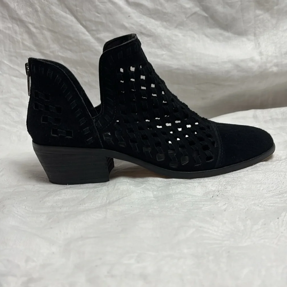 Vince Camuto Black Suede Ankle Booties with Perforated Design